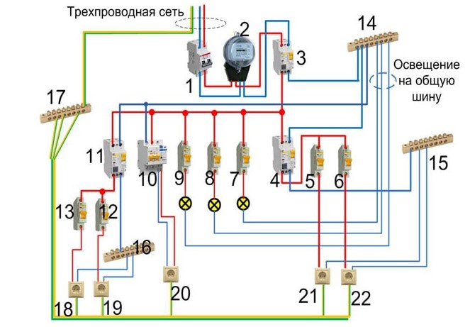 Как подключить двухполюсный автомат схема