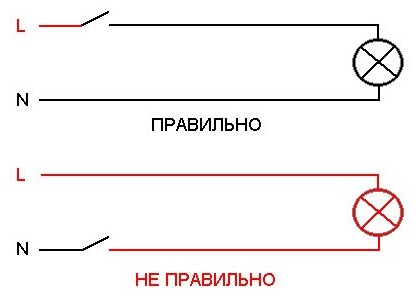 Схема подключения выключателя света