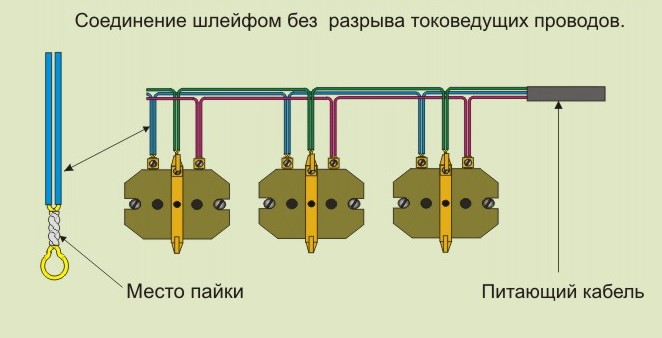 Схема подключения розеток шлейфом