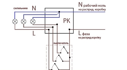 Схема подключения трехклавишного выключателя