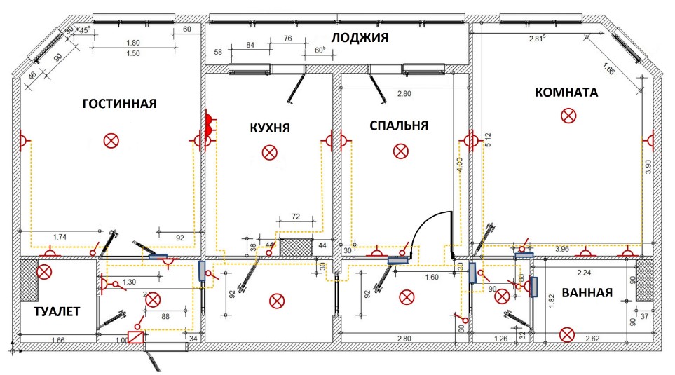 Схема электропроводки в трехкомнатной квартире