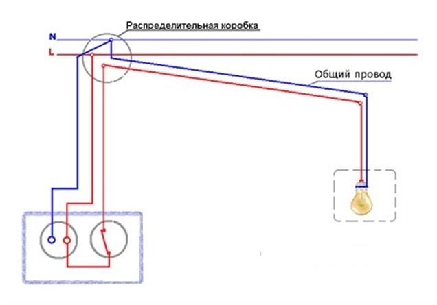 Схема для одноклавишного блока выключателя с розеткой