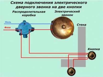 Схема на две кнопки для одного звонка Схема на две кнопки для одного звонка