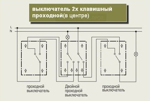 Схема двух клавишного выключателя проходного